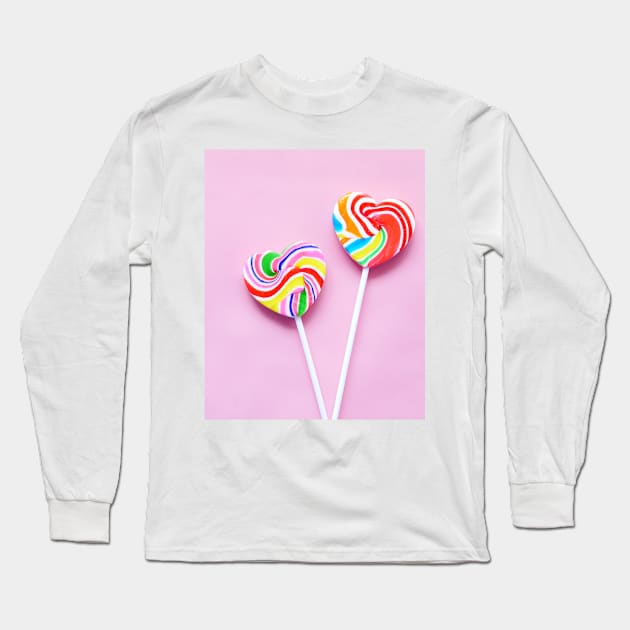 Pink Heart Candy Lollipop Long Sleeve T-Shirt by NewburyBoutique